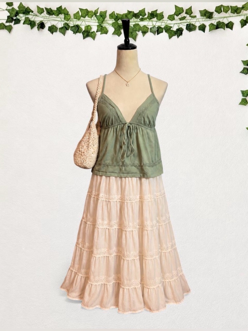 Wild Fable Sage Green Lace Trim Babydoll Cami Tank Top XS